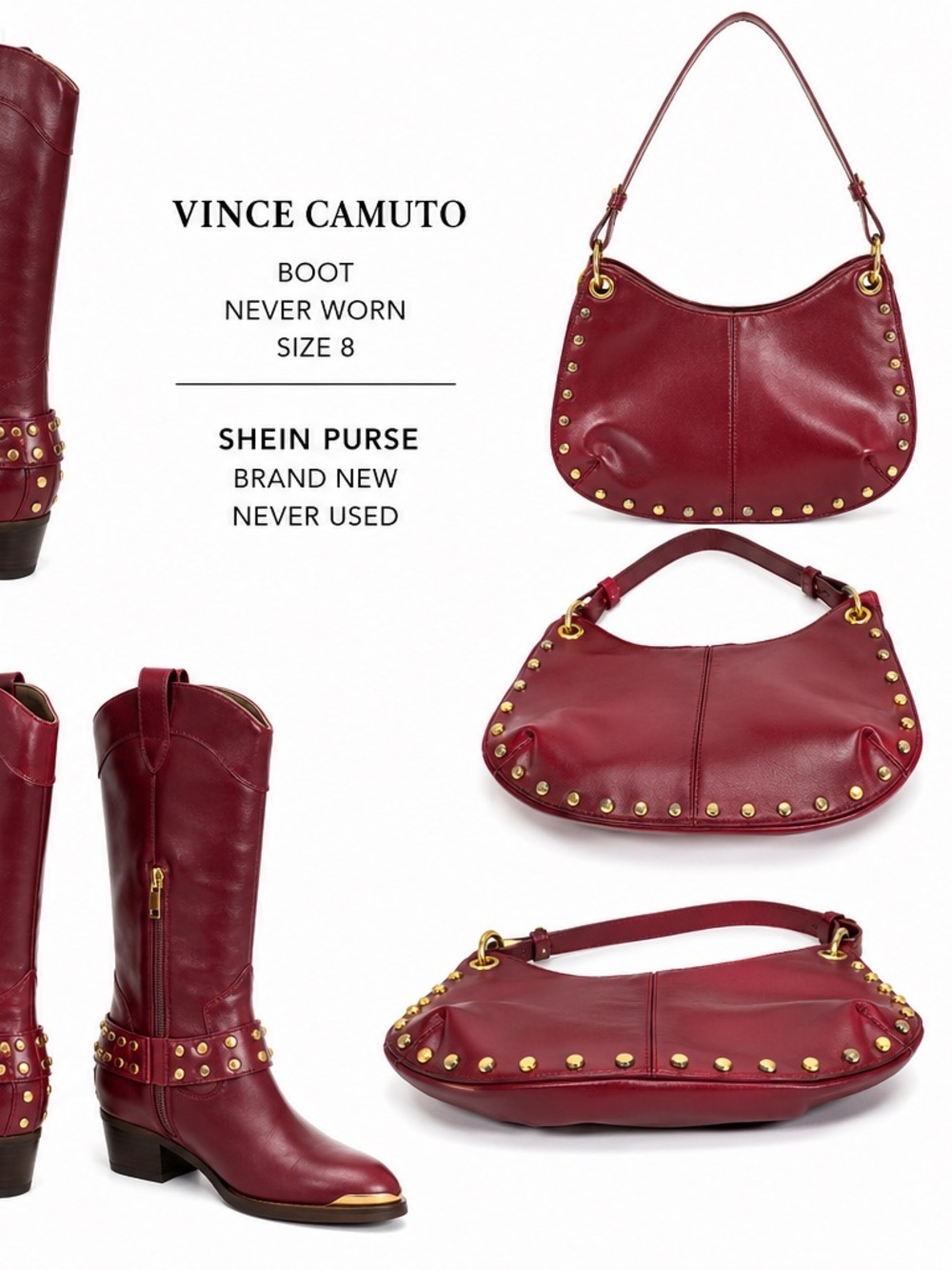 Vince Camuto Burgundy Leather Studded Knee Boots - Picture 2 of 3